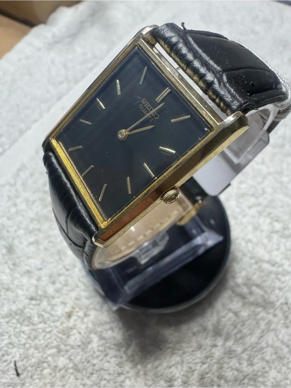 Seiko Men's Black Dial Gold-Tone Rectangular Dress Watch